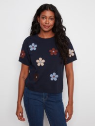 Elbow Sleeve Embroidered Flower