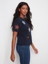Elbow Sleeve Embroidered Flower