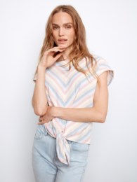 Yarn-Dye Stripe Linen Front-Tie Blouse
