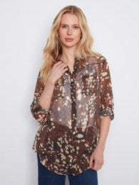 Long Sleeve Button Up Blouse With Front Tie