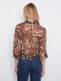 Long Sleeve Button Up Blouse With Front Tie