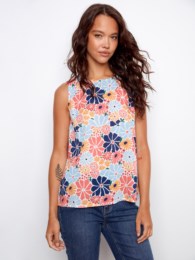 Printed Sleeveless Blouse With Back Keyhole
