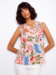 Printed Sleeveless Blouse With Ruffle