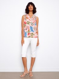Printed Sleeveless Blouse With Ruffle