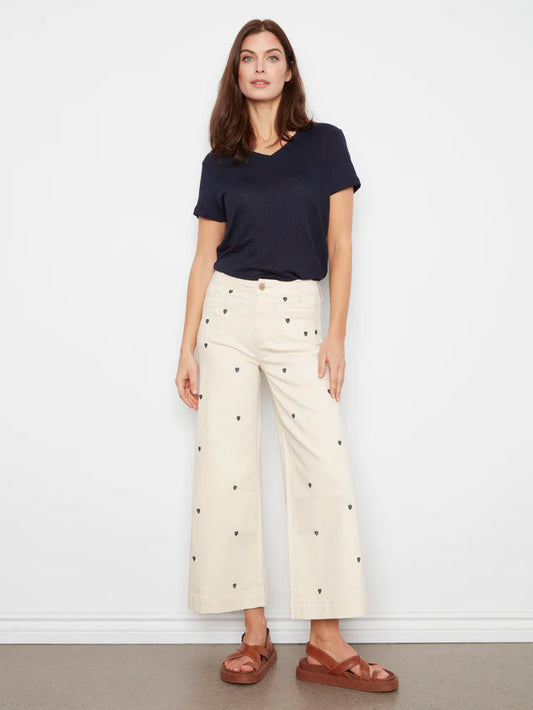 All Over Embroidered Cropped Patch Pocket Flare
