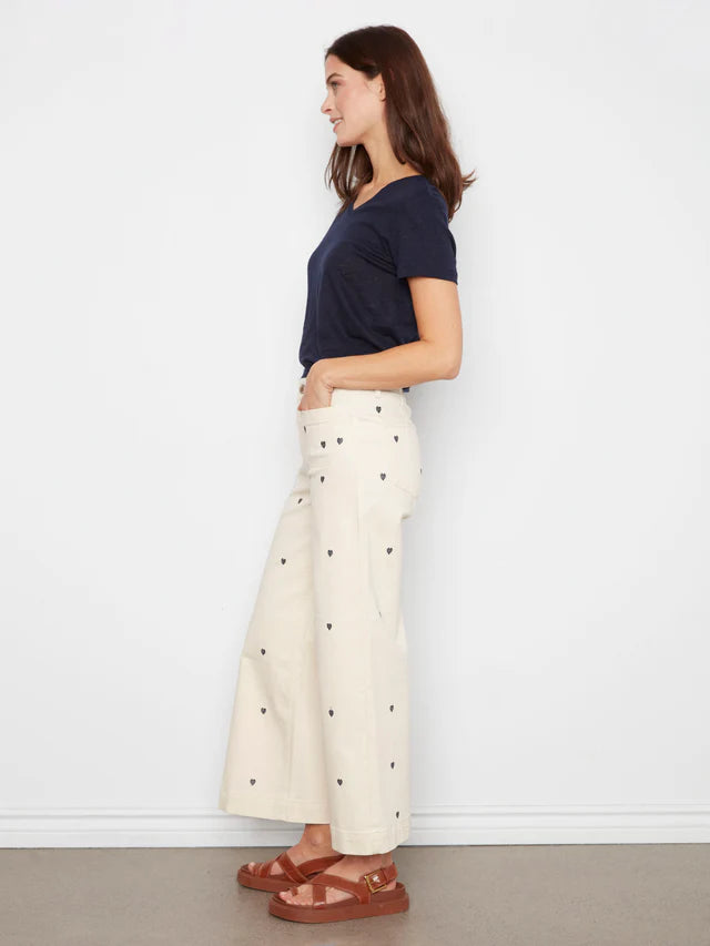 All Over Embroidered Cropped Patch Pocket Flare