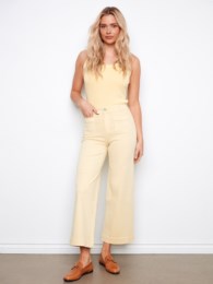 Coloured Twill Cropped Flare Leg Patch Pocket Pant