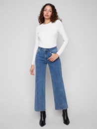 Wide Leg Stretch Jean With Hearts