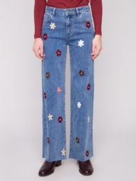 Wide Leg Stretch Jean With Flowers