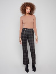 Plaid Flare Pull On Pants With Pockets