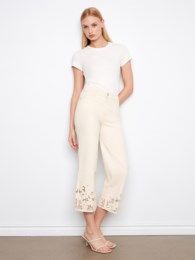 Crop Flare Leg Flex Twill Pant With Laser Cut Lace Hem