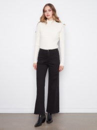 Wide Leg Twill Pants With Patch Pockets