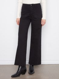 Wide Leg Twill Pants With Patch Pockets