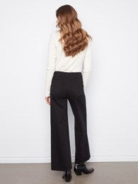 Wide Leg Twill Pants With Patch Pockets