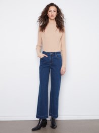 Wide Leg Stretch Denim Pants With Side Panel