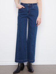 Wide Leg Stretch Denim Pants With Side Panel