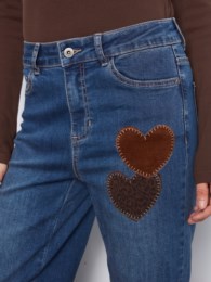 Straight Leg Jean With Corduroy And Leopard Heart Patches