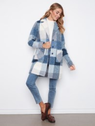 Plaid Boucle Knit Tailored Collar Coat