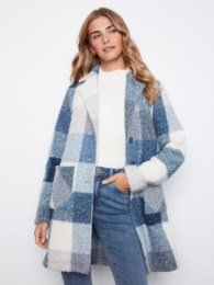 Plaid Boucle Knit Tailored Collar Coat