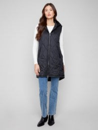 Hooded Long Vest With Pockets