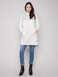 Pearlized Puffer Long Vest