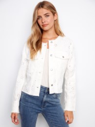 Eyelet Ring Spun Denim Collarless Jacket