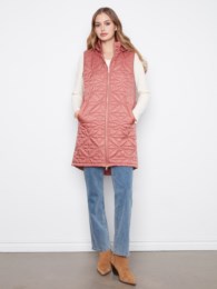 Sleeveless Long Puffer Vest With Removable Hood