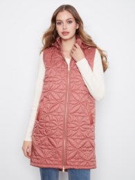 Sleeveless Long Puffer Vest With Removable Hood