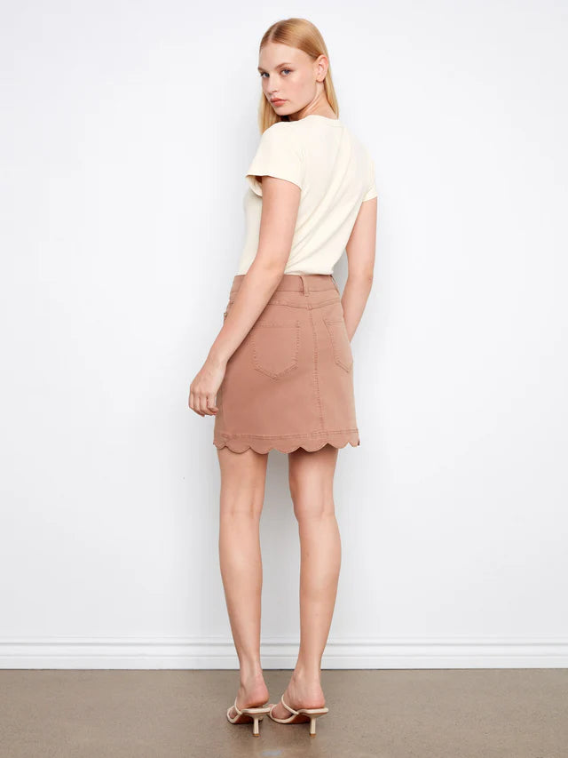 Scalloped Hem Button Front Coloured Twill Skort