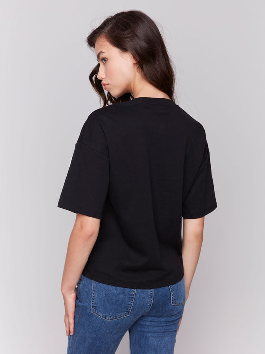 Short Sleeve Crew Neck Tee With Soutache Detail