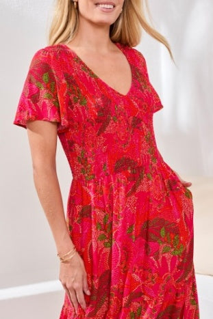 Short Sleeve Ruched Top Maxi Dress