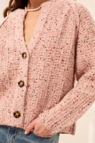 Tweed Like Sequined Sweater Cardigan