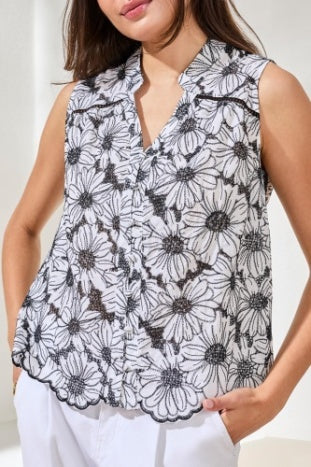 Sleeveless Button Front Blouse