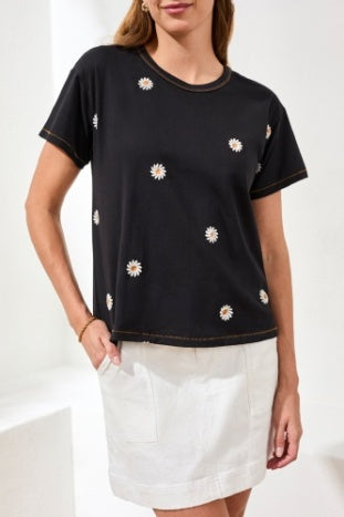 Short Sleeve Crew Neck Top With Embroidery