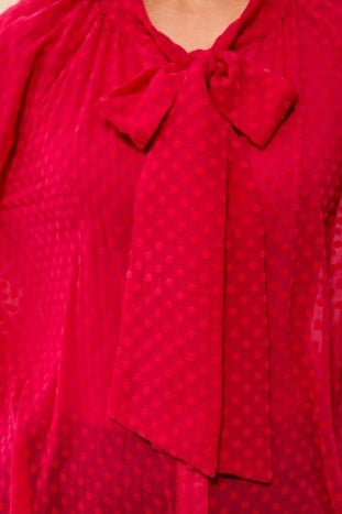 Long Button Front Blouse With Tie
