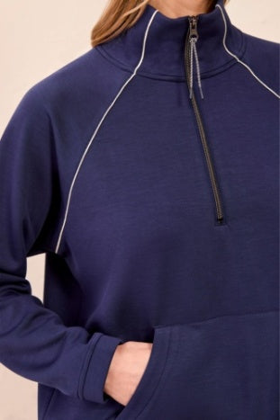 Long Sleeve Raglan Pop Over With Zipper