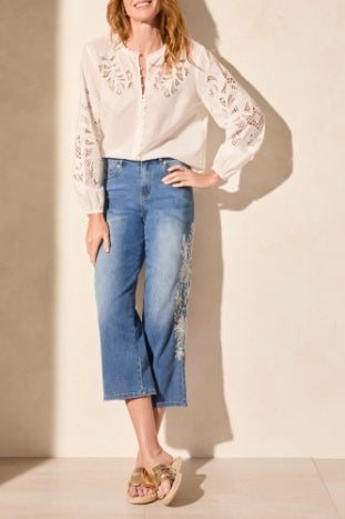 Audrey Girlfriend Crop Jeans With Embroidery