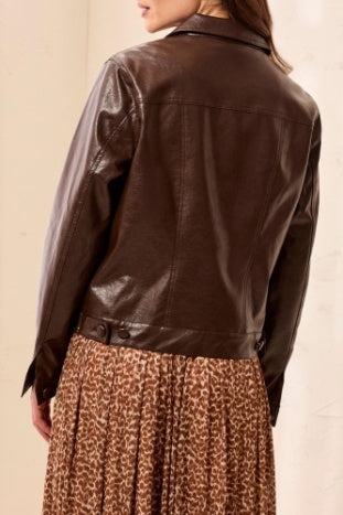 Lined PU Jacket With Covered Buttons