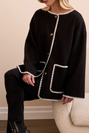 Button Front Coat With Detachable Scraf