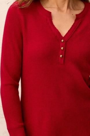 Waffle Knit Henley Long Sleeve Top