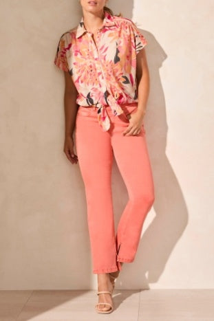 Short Sleeve Top With Buttons and Front Tie