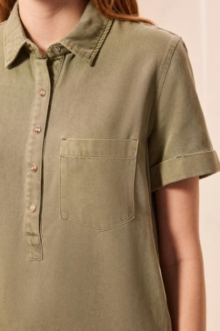 Pop Over Shirt Dress With Horn Snaps