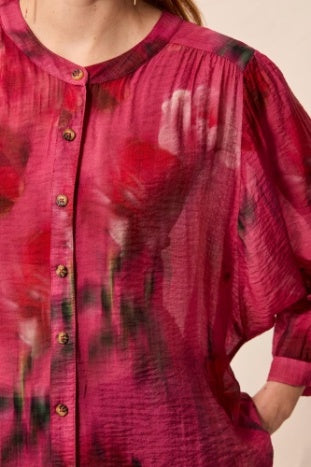 Flowy Dloman Sleeve Blouse with Self Covering Buttons