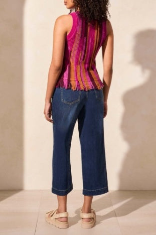 Crew Neck Fringe Hem Tank Sweater