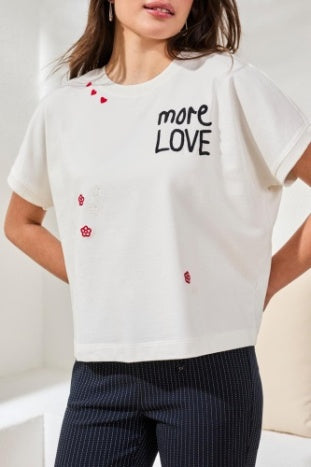 Crew Neck Dolman Sleeve Embroidery Top