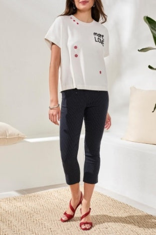 Crew Neck Dolman Sleeve Embroidery Top