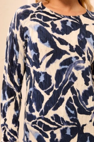 Printed Cable Cotton Crew Neck Sweater
