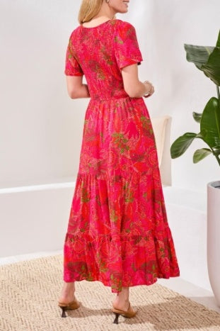 Short Sleeve Ruched Top Maxi Dress