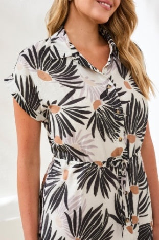 Lined Shirt Dress With Waist Draw Cord
