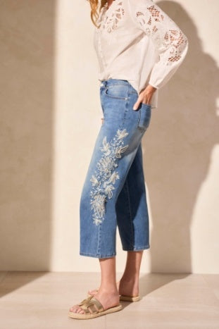 Audrey Girlfriend Crop Jeans With Embroidery